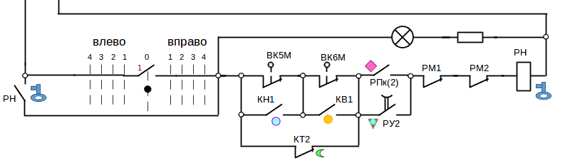 схема цепи контактора РН механизма передвижения