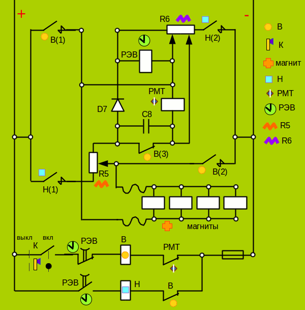 схема подключения грузоподъёмного электромагнита с одним реле времени