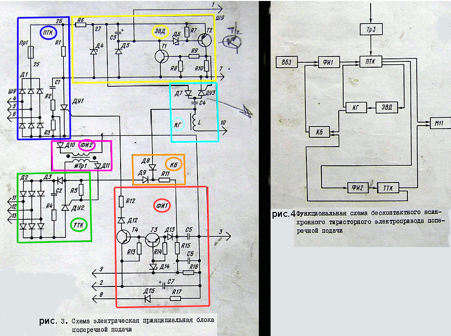 электросхема блока поперечной подачи шлифовального станка 3Е711В1